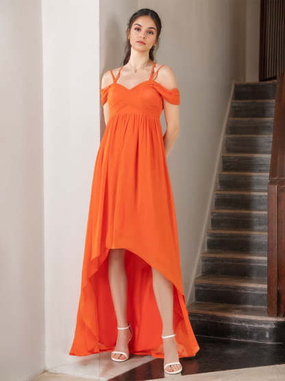 Unique Asymmetrical Princess A-Line Bridesmaid Dresses with Spaghetti Straps and Ruffles