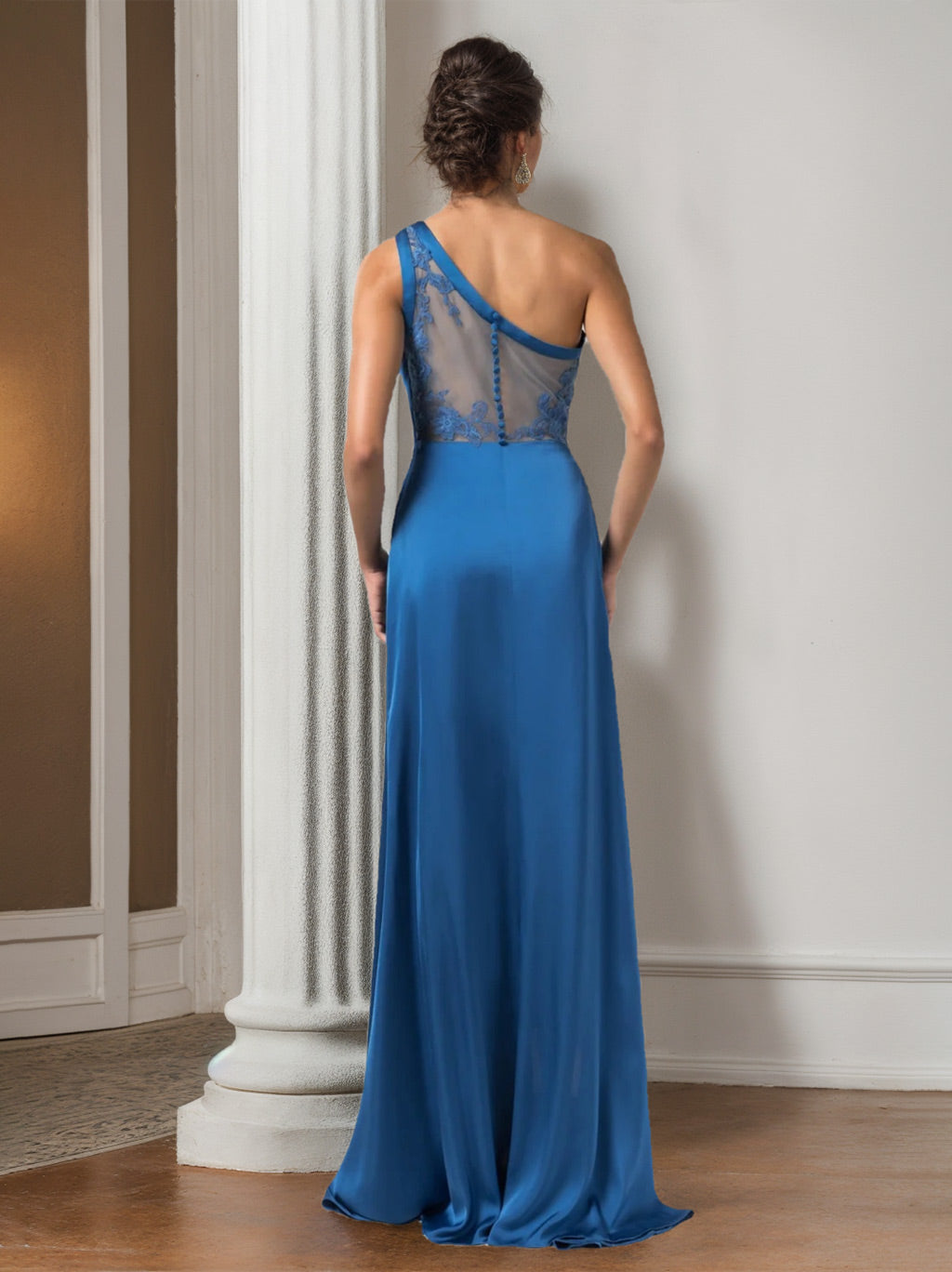 One-Shoulder Floor-Length Chiffon Bridesmaid Dress with Side Split and Ruffles in A-Line/Princess Style-BMbridal.UK