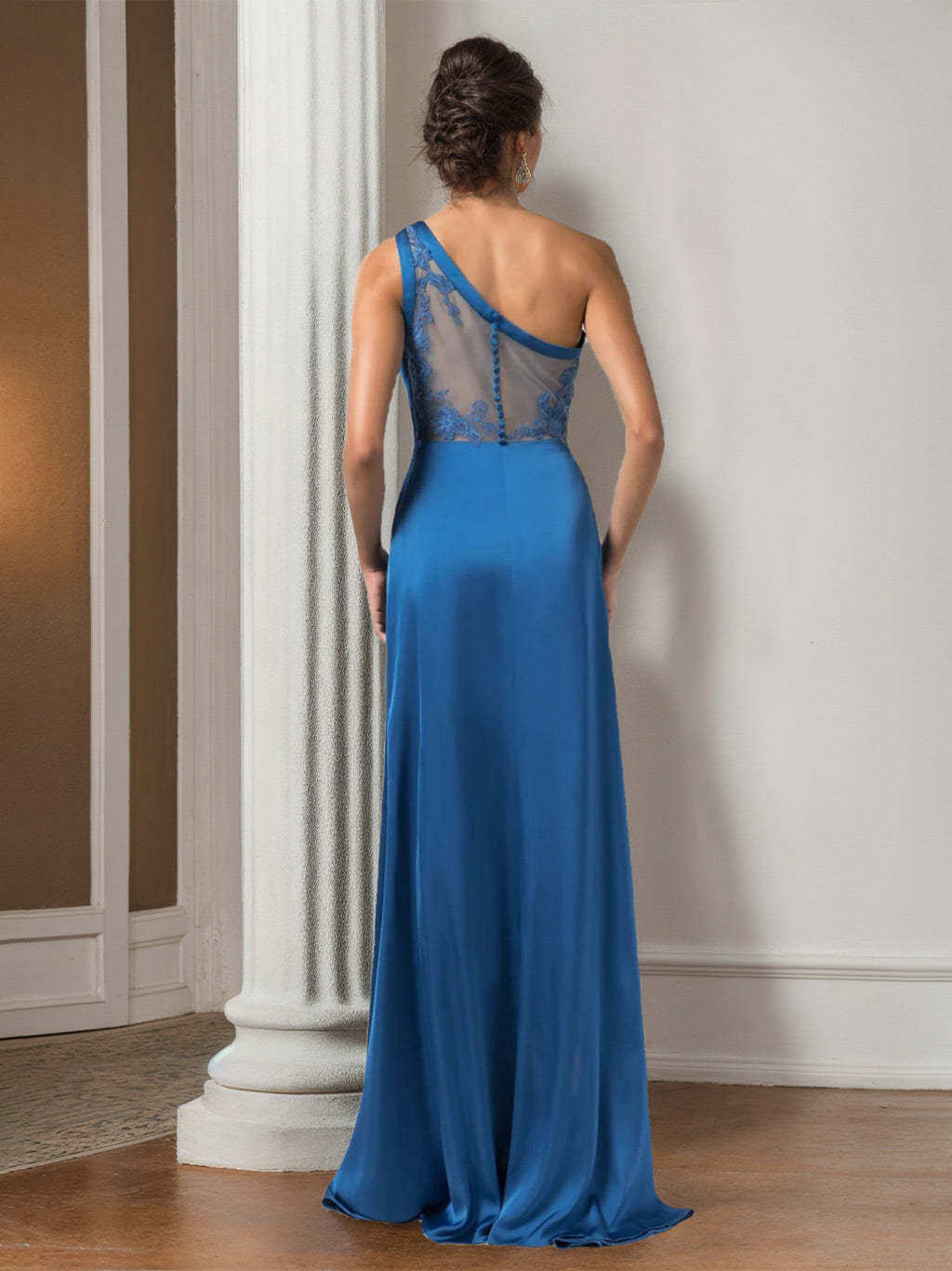 One-Shoulder Floor-Length Chiffon Bridesmaid Dress with Side Split and Ruffles in A-Line/Princess Style-BMbridal.UK