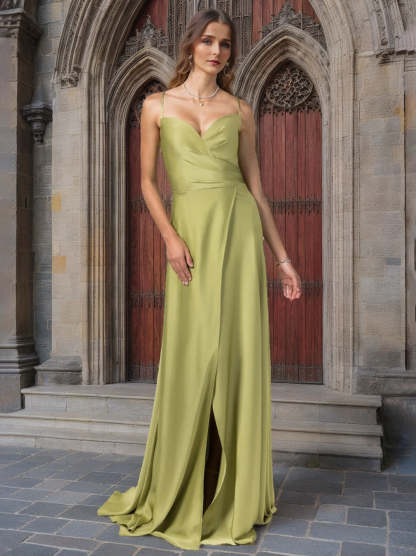Princess A-Line Spaghetti Strap Floor-Length Bridesmaid Dress with Side Split