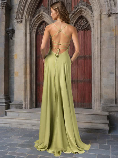 Princess A-Line Spaghetti Strap Floor-Length Bridesmaid Dress with Side Split