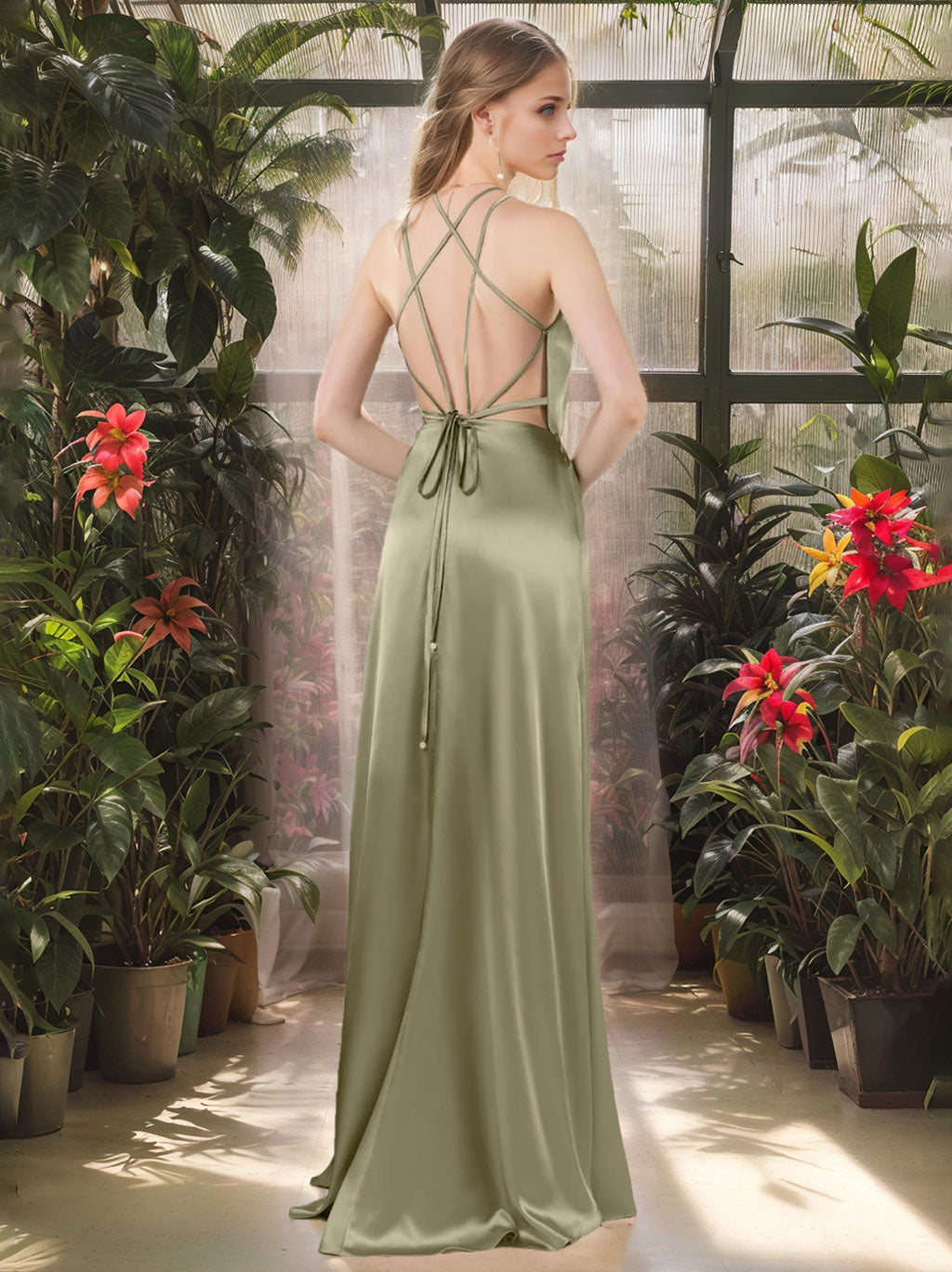 Floor-Length Halter Bridesmaid Dresses with Ruffles in A-Line/Princess Style