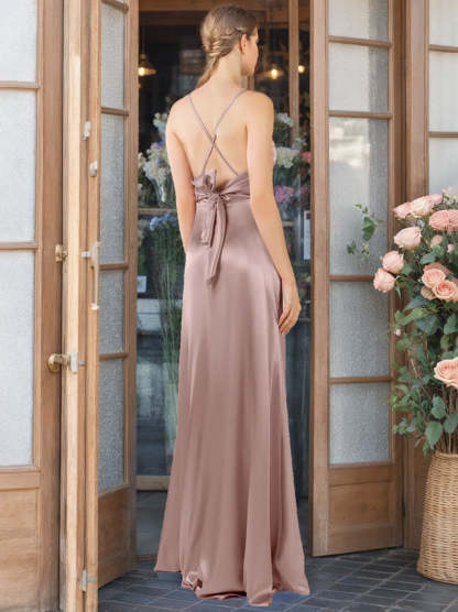 Princess A-Line Floor-Length Bridesmaid Dress with Spaghetti Straps, Side Split, and Ruffles