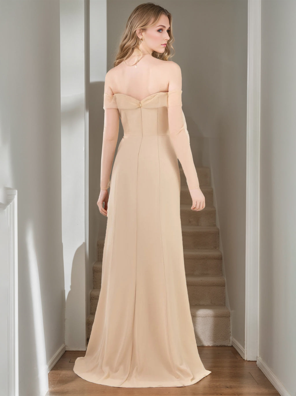 Floor-Length Off-the-Shoulder Sleeveless Bridesmaid Dresses with a Side Split in A-Line/Princess Style-BMbridal.UK