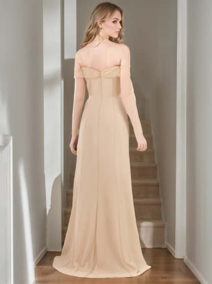 Floor-Length Off-the-Shoulder Sleeveless Bridesmaid Dresses with a Side Split in A-Line/Princess Style-BMbridal.UK