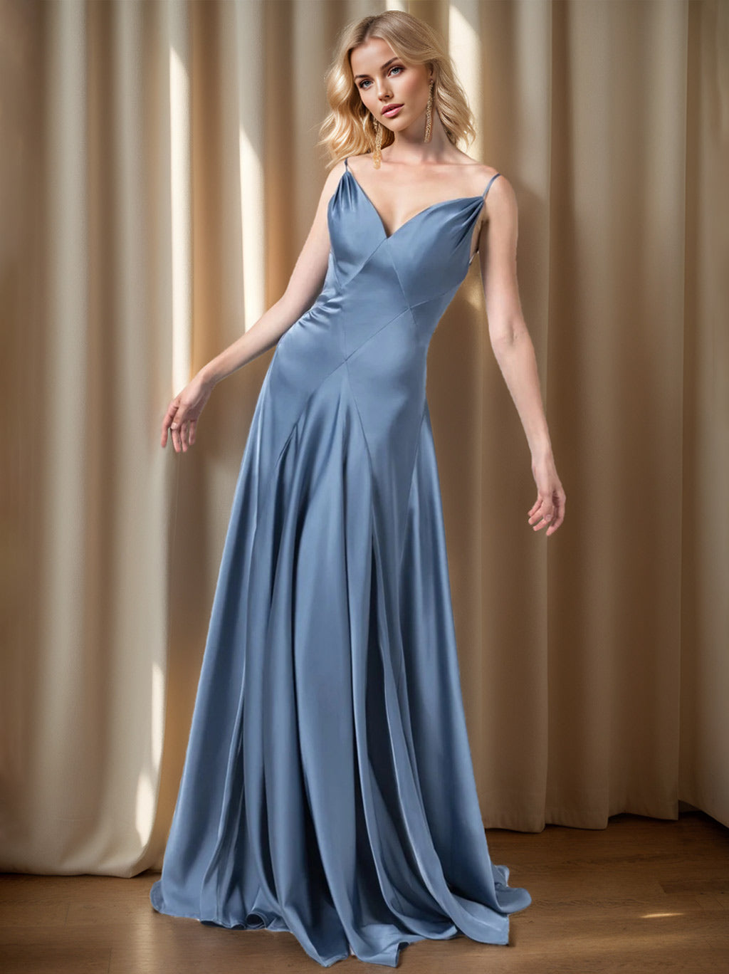 Princess A-Line Floor-Length Sleeveless Bridesmaid Dresses with Spaghetti Straps