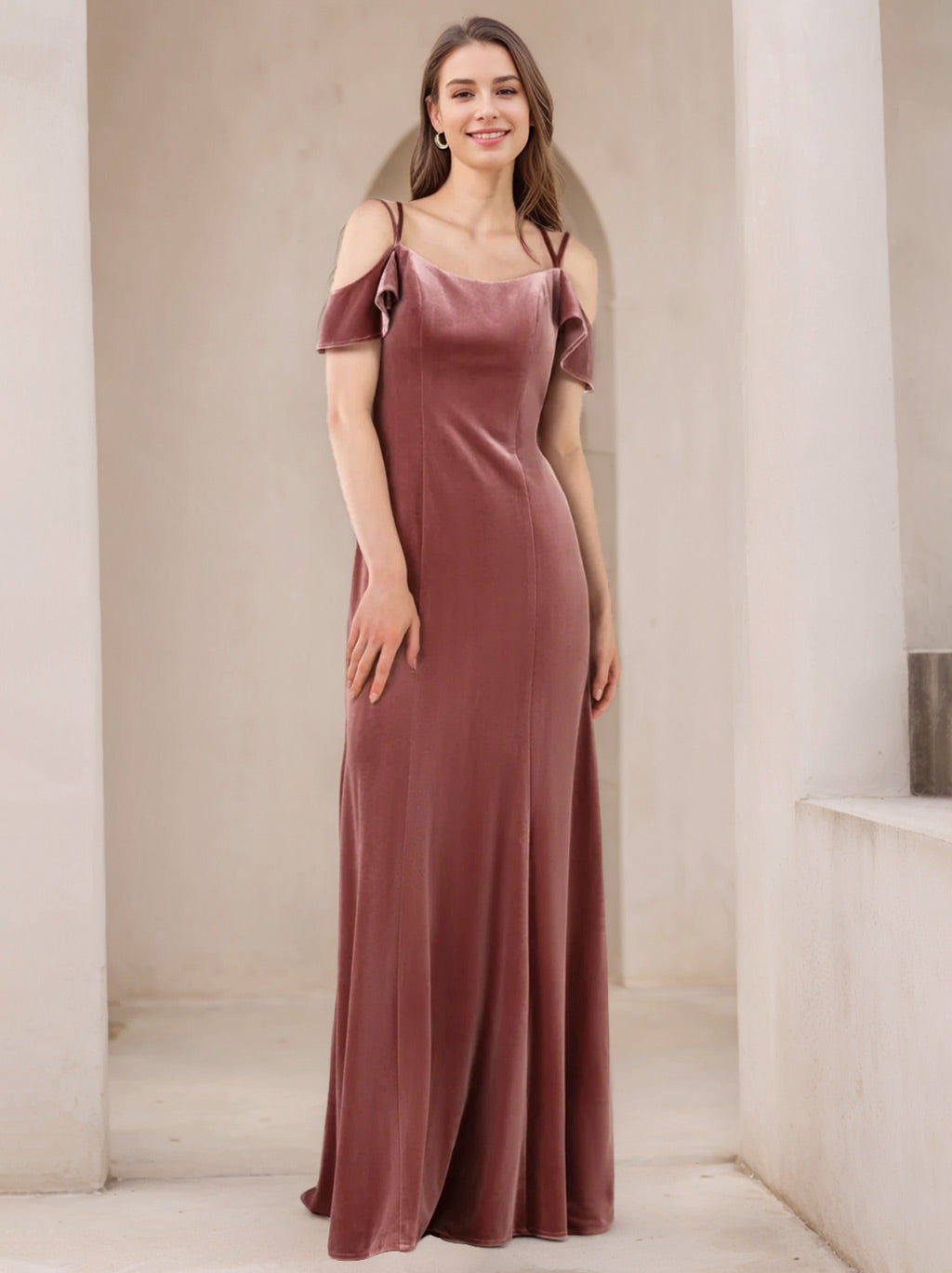 Princess A-Line Floor-Length Velvet Bridesmaid Dresses with Spaghetti Straps