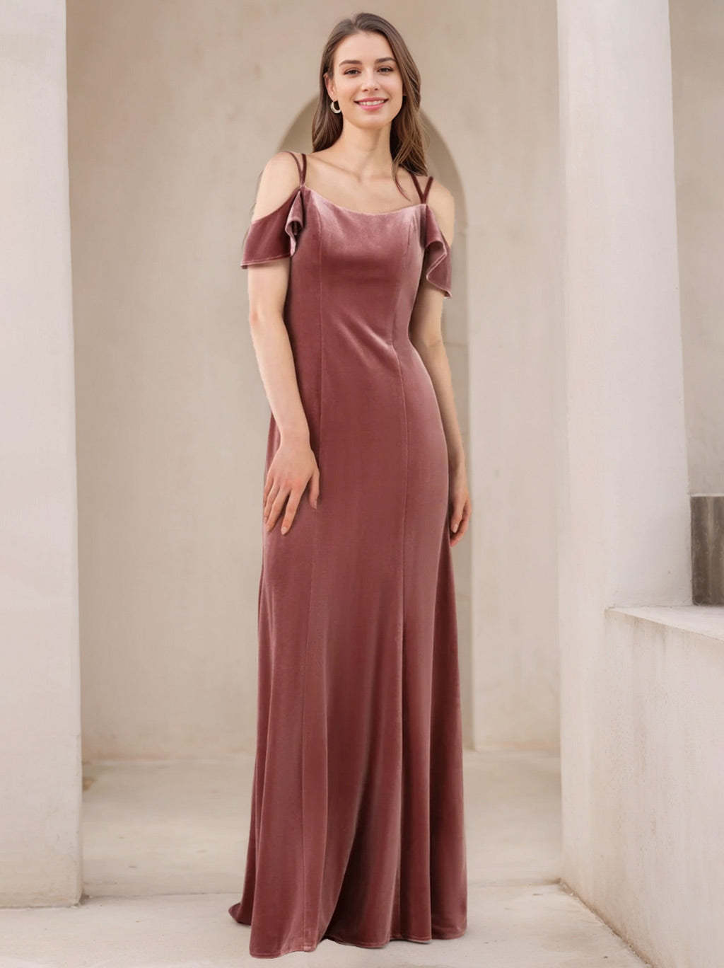 Princess A-Line Floor-Length Velvet Bridesmaid Dresses with Spaghetti Straps