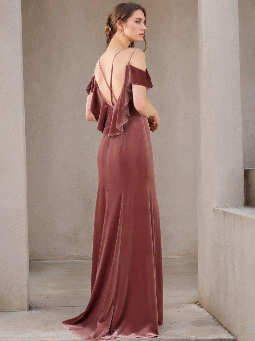 Princess A-Line Floor-Length Velvet Bridesmaid Dresses with Spaghetti Straps