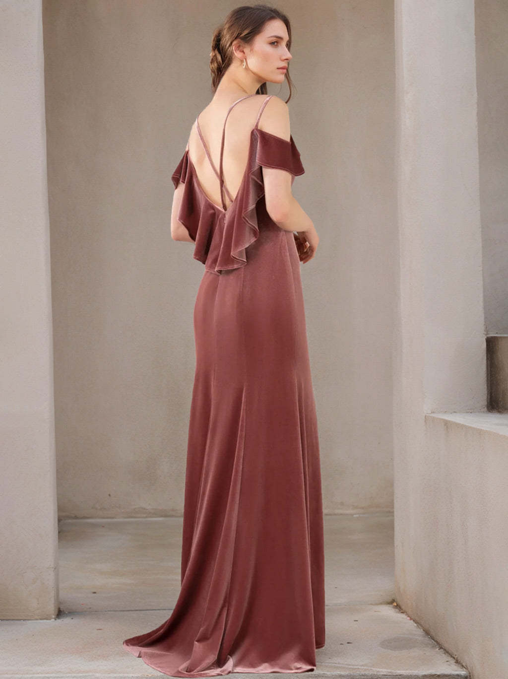 Princess A-Line Floor-Length Velvet Bridesmaid Dresses with Spaghetti Straps