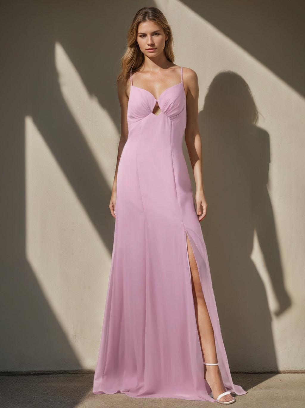Princess A-Line Floor-Length Spaghetti Strap Bridesmaid Dress with Side Split