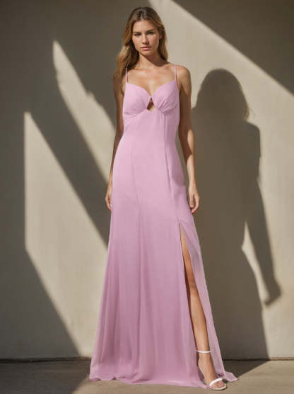 Princess A-Line Floor-Length Spaghetti Strap Bridesmaid Dress with Side Split