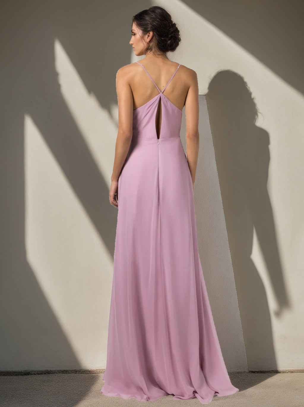 Princess A-Line Floor-Length Spaghetti Strap Bridesmaid Dress with Side Split