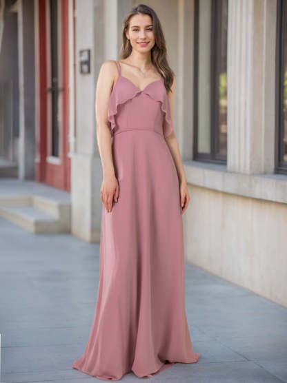 Unique V-Neck Princess A-Line Floor-Length Chiffon Bridesmaid Dress