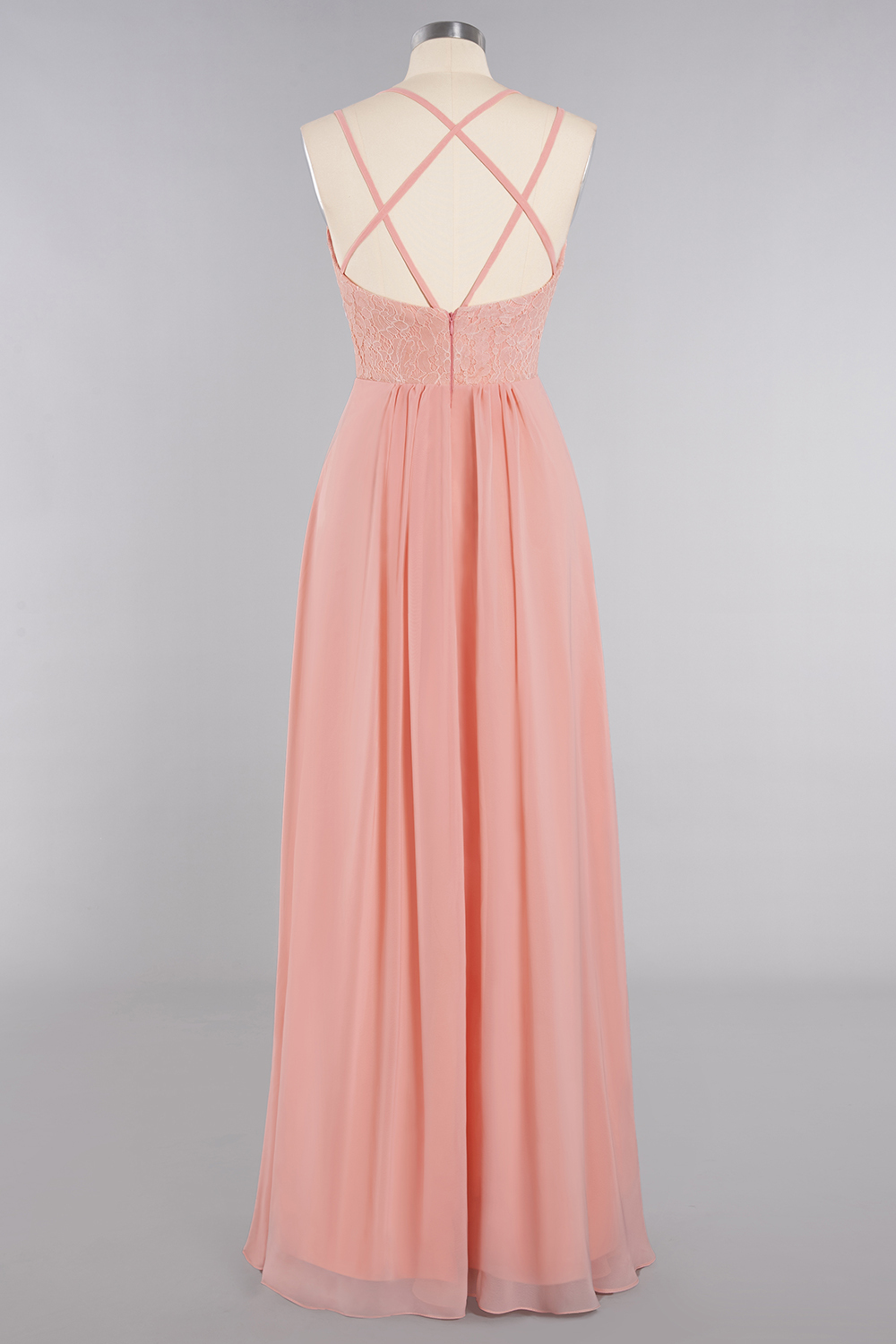 BMbridal Spaghetti-Straps Coral Lace Bridesmaid Dresses with Slit-BMbridal