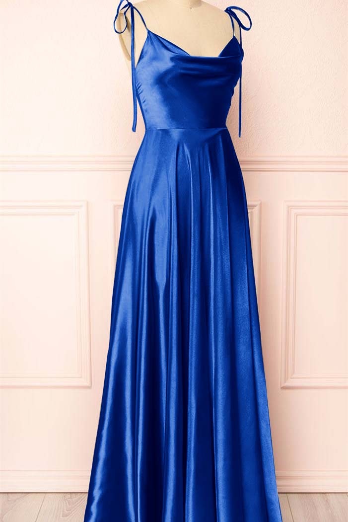 Simple Spaghetti Strap Sleeveless Prom Dress With Split Open Back
