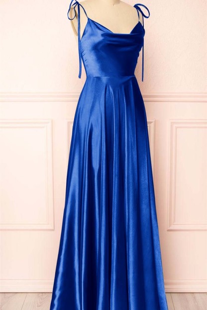 Simple Spaghetti Strap Sleeveless Prom Dress With Split Open Back