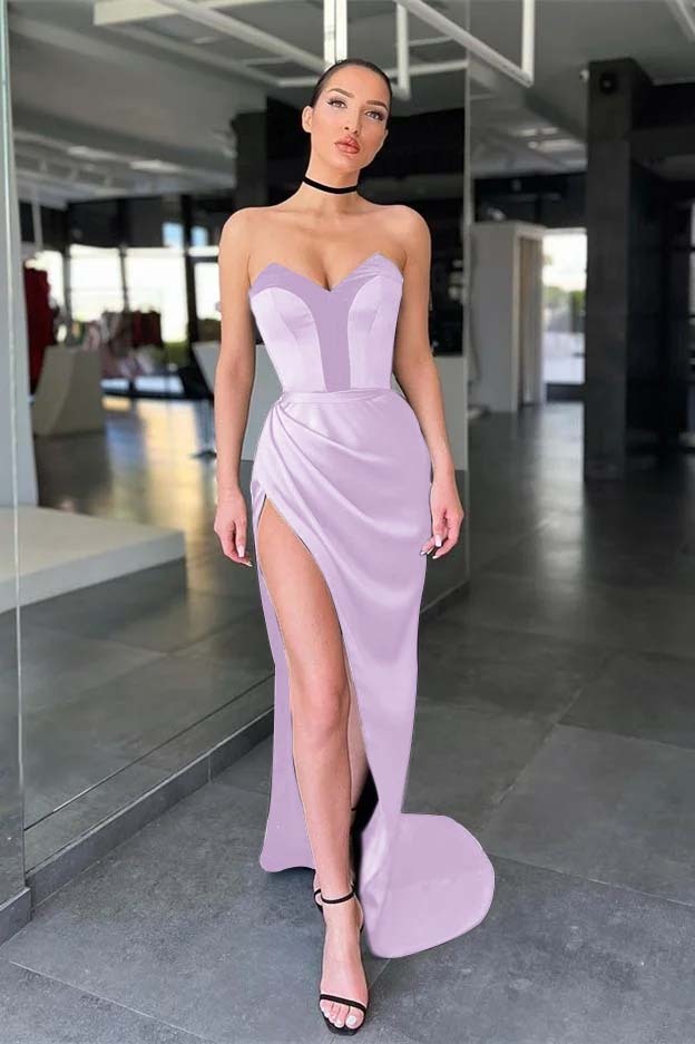 Strapless Sleeveless Long Mermaid Prom Dress With Split Pleated