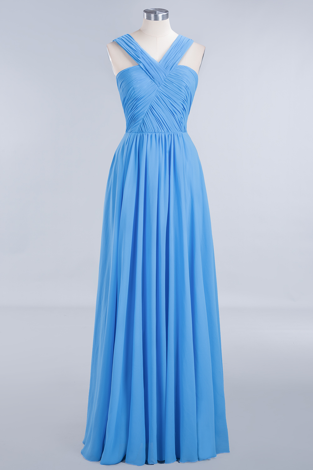 BMbridal Chic Crisscross Ocean Blue Junior Bridesmaid Dresses Affordable Chiffon Ruffle Maid of Honor Dresses-BMbridal