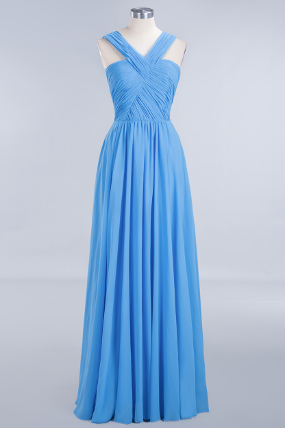 BMbridal Chic Crisscross Ocean Blue Junior Bridesmaid Dresses Affordable Chiffon Ruffle Maid of Honor Dresses-BMbridal