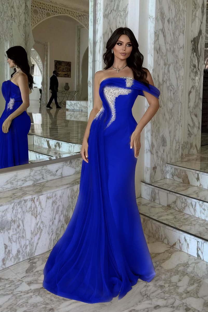 One Shoulder Sleeveless Long Mermaid Prom Dress With Beading