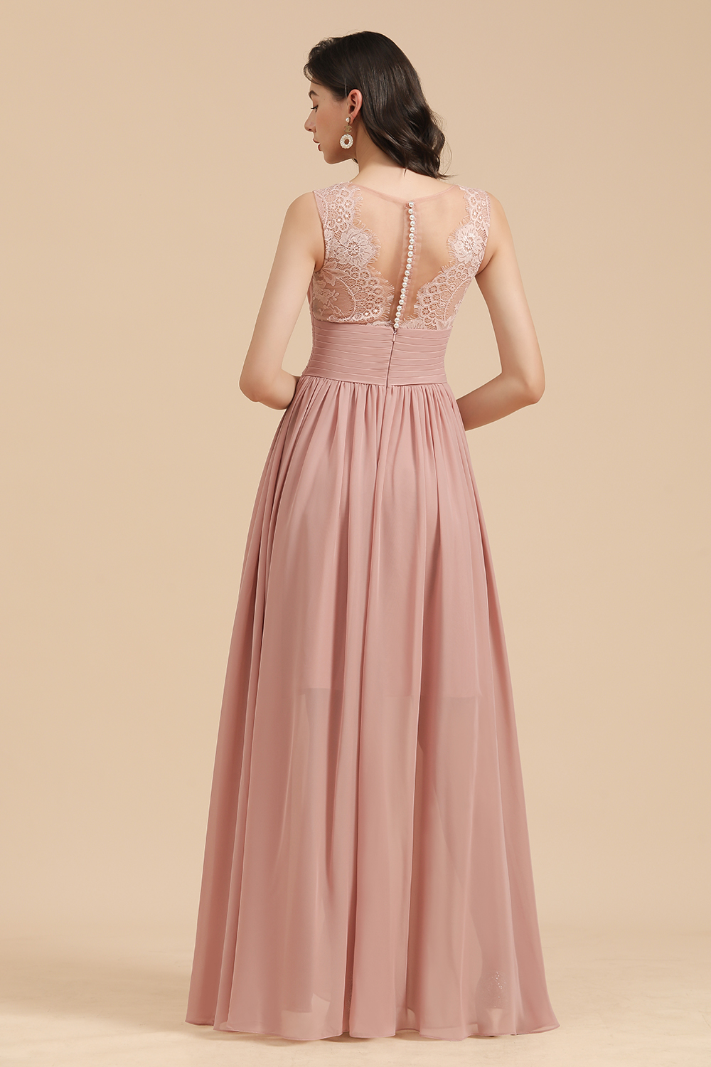 BMbridal Dusty Rose Chiffon V-Neck Bridesmaid Dress Long-BMbridal