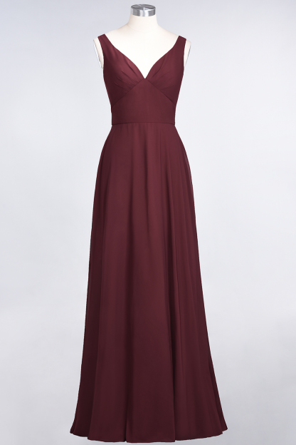 BMbridal Chic Chiffon V-Neck Straps Ruffle Affordable Bridesmaid Dresses with Open Back-BMbridal