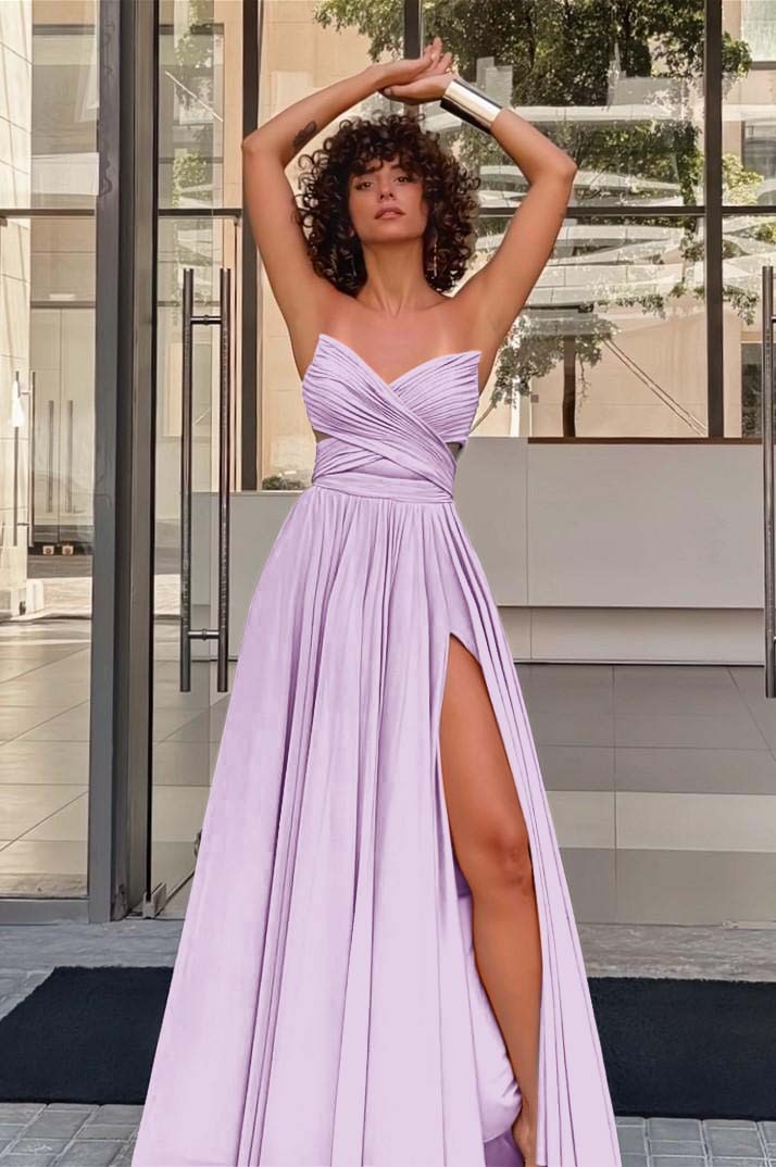 Strapless Sleeveless Long High Split Prom Dress With Pleated
