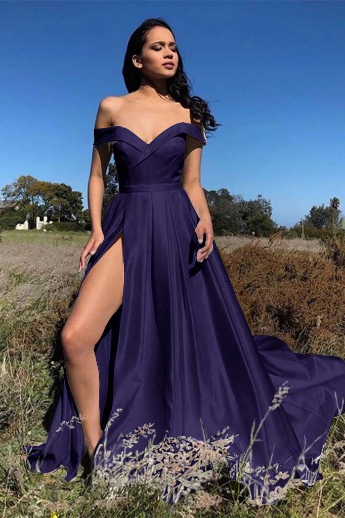 White Chic Off the Shoulder Strapless Sleeveless Front Split Prom Dress