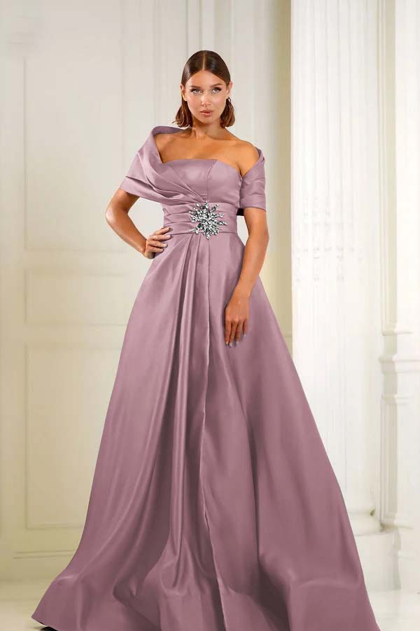 Off the Shoulder Sleeveless Long Prom Dress With Pleated Beading