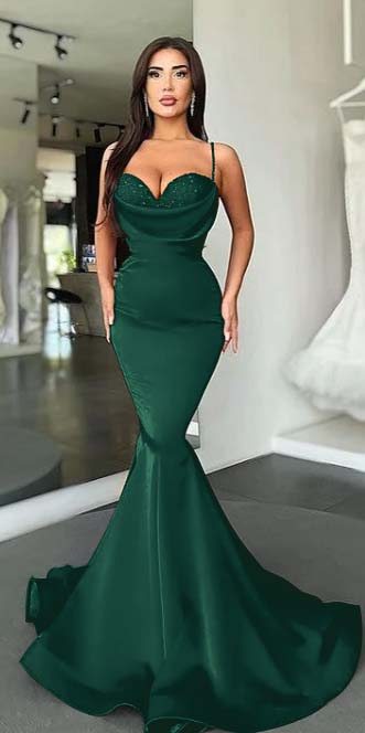 Mermaid Red Spaghetti Strap Sleeveless Sweetheart Prom Dress With Sequins