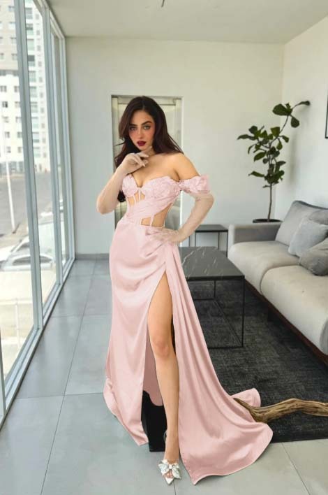 Off the Shoulder Sleeveless Long Mermaid Prom Dress With Gloves