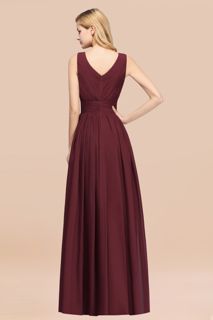 BMbridal Modest Dark Green Long Bridesmaid Dress Deep V-Neck Chiffon Maid of Honor Dress-BMbridal