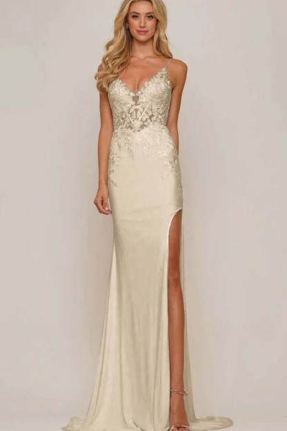 Spaghetti Strap Sleeveless Long Mermaid Prom Dress With Appliques