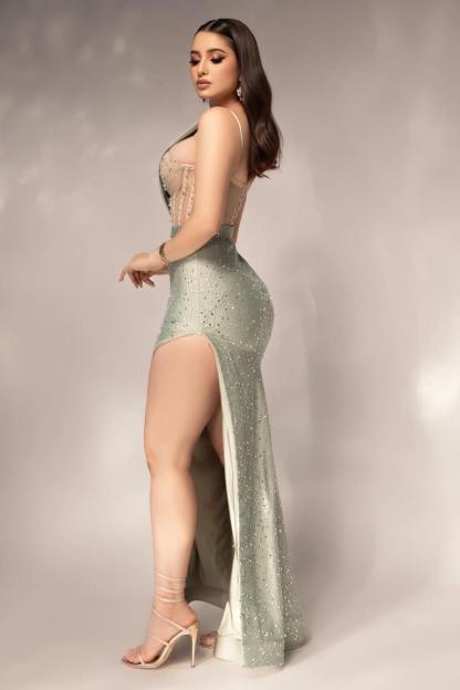 One Shoulder Sleeveless Mermaid Long Split Prom Dress With Beading