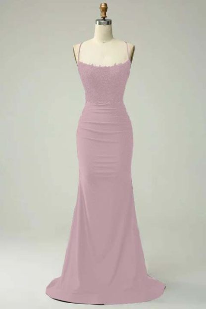 Spaghetti Strap Sleeveless Long Mermaid Prom Dress With Appliques