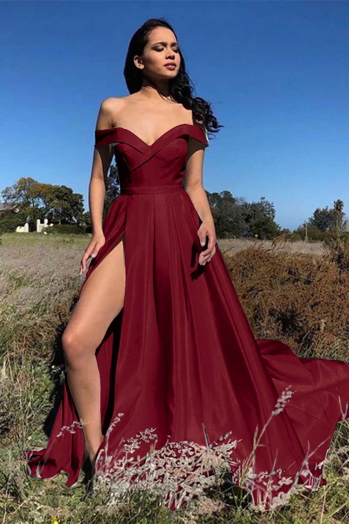 White Chic Off the Shoulder Strapless Sleeveless Front Split Prom Dress