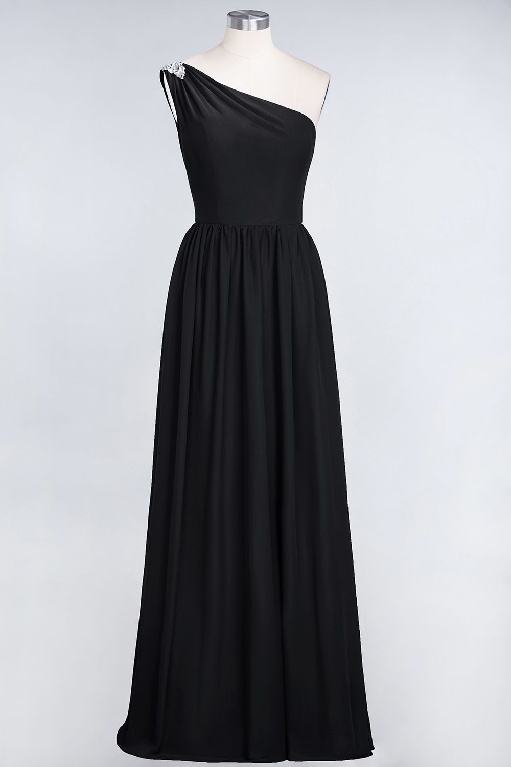 BMbridal Affordable Chiffon One-Shoulder Ruffle Bridesmaid Dress with Beadings-BMbridal