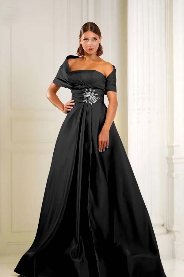 Off the Shoulder Sleeveless Long Prom Dress With Pleated Beading