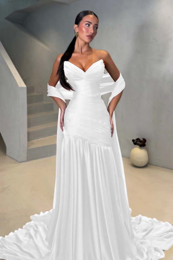 Chiffon Strapless Sleeveless Long Mermaid Prom Dress With Pleated