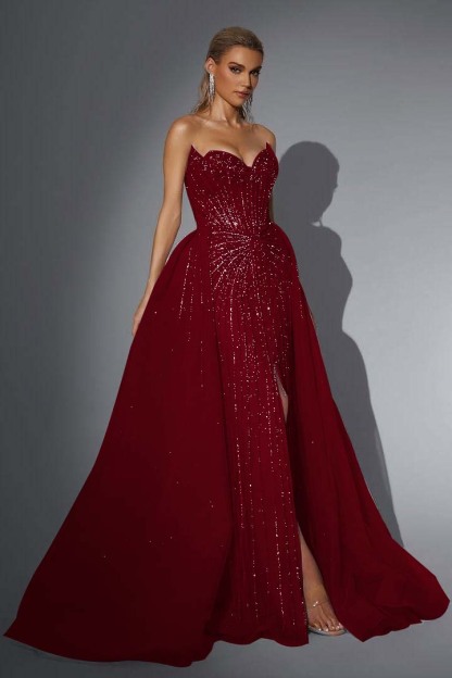 Strapless Sleeveless Long Mermaid Prom Dress With Split Sequins