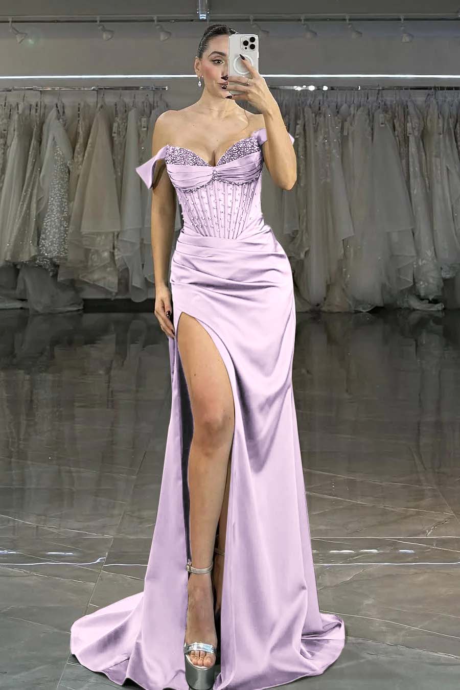 Off the Shoulder Strapless Sleeveless Long Mermaid Prom Dress With Split