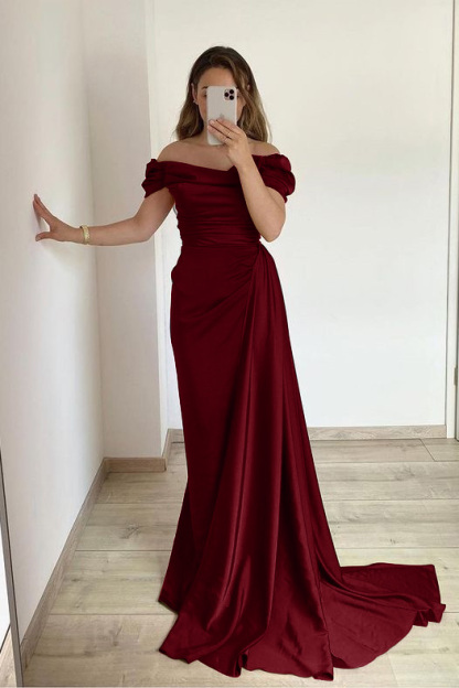 Off the Shoulder Mermaid Strapless Pleated Prom Dress With Ruffles Online