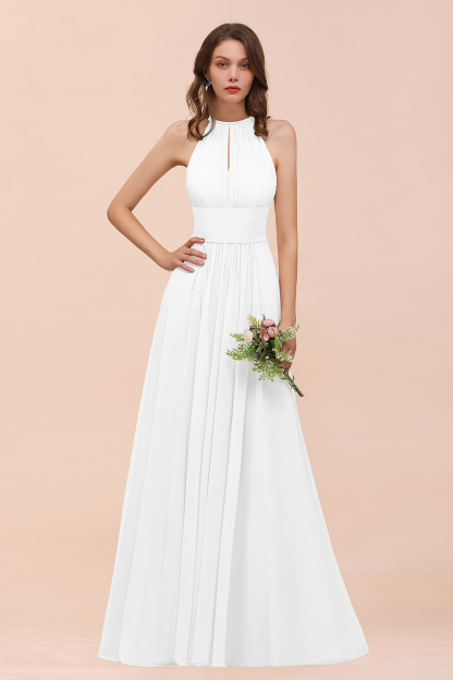 BMbridal Elegant Chiffon Jewel Ruffle Champagne Affordable Bridesmaid Dress Online-BMbridal
