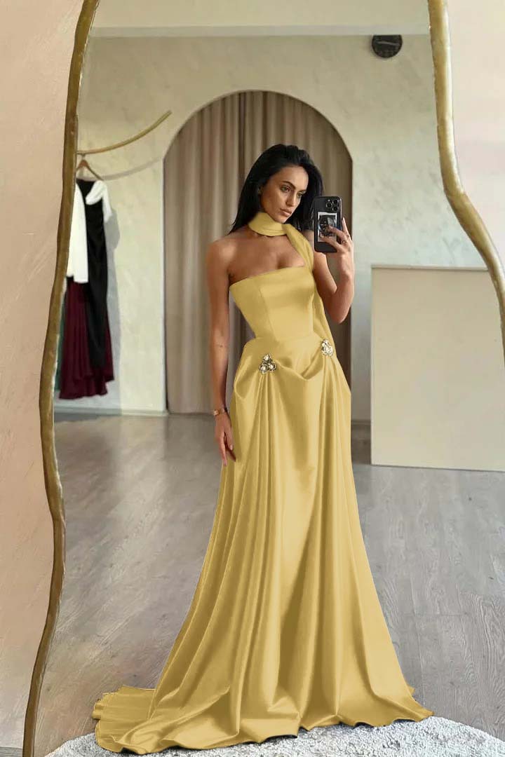 Strapless Sleeveless A Line Long Prom Dress With Ruffles Beading