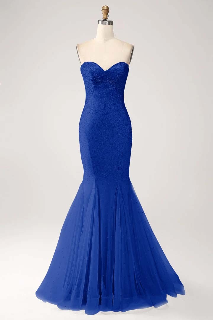 Strapless Sleeveless Long Mermaid Prom Dress With Beading Tulle