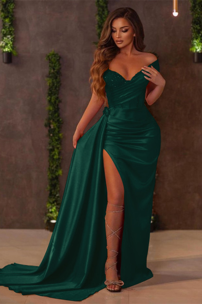 Red Off the Shoulder Long Ruffles Mermaid Prom Dress Sequins With Split