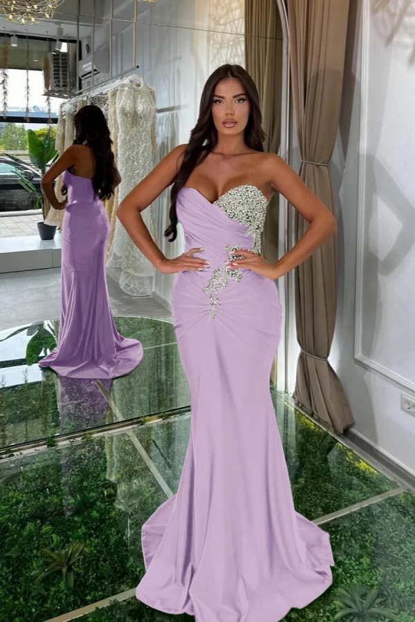 Strapless Sleeveless Long Mermaid Prom Dress With Pleated Beading