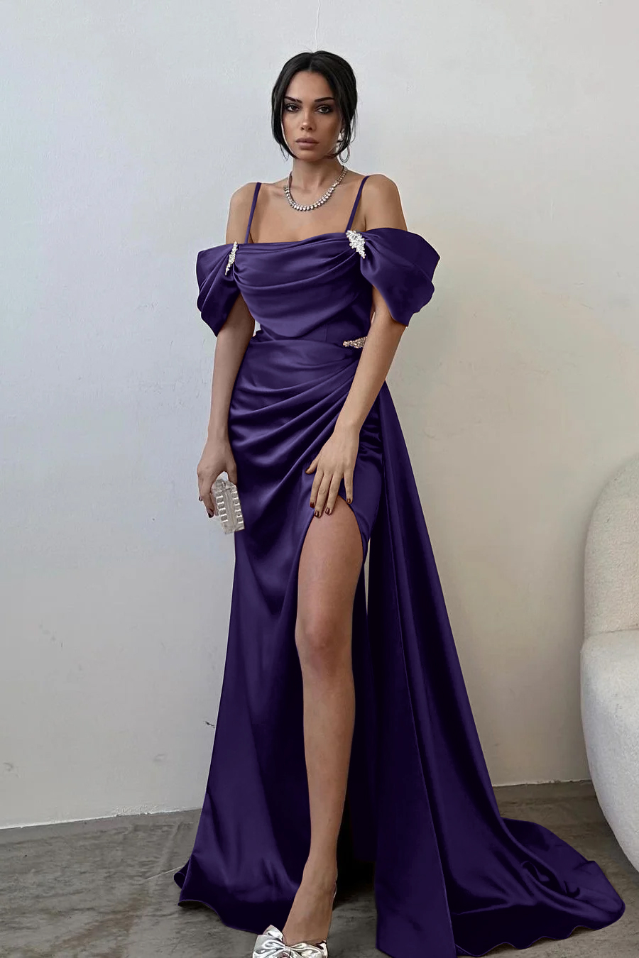 Off the Shoulder Sleeveless Beading Mermaid Long Prom Dress With Split