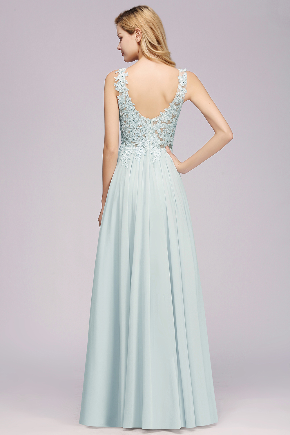BMbridal Elegant Lace V-Neck Chiffon Affordable Bridesmaid Dress with Beadings-BMbridal